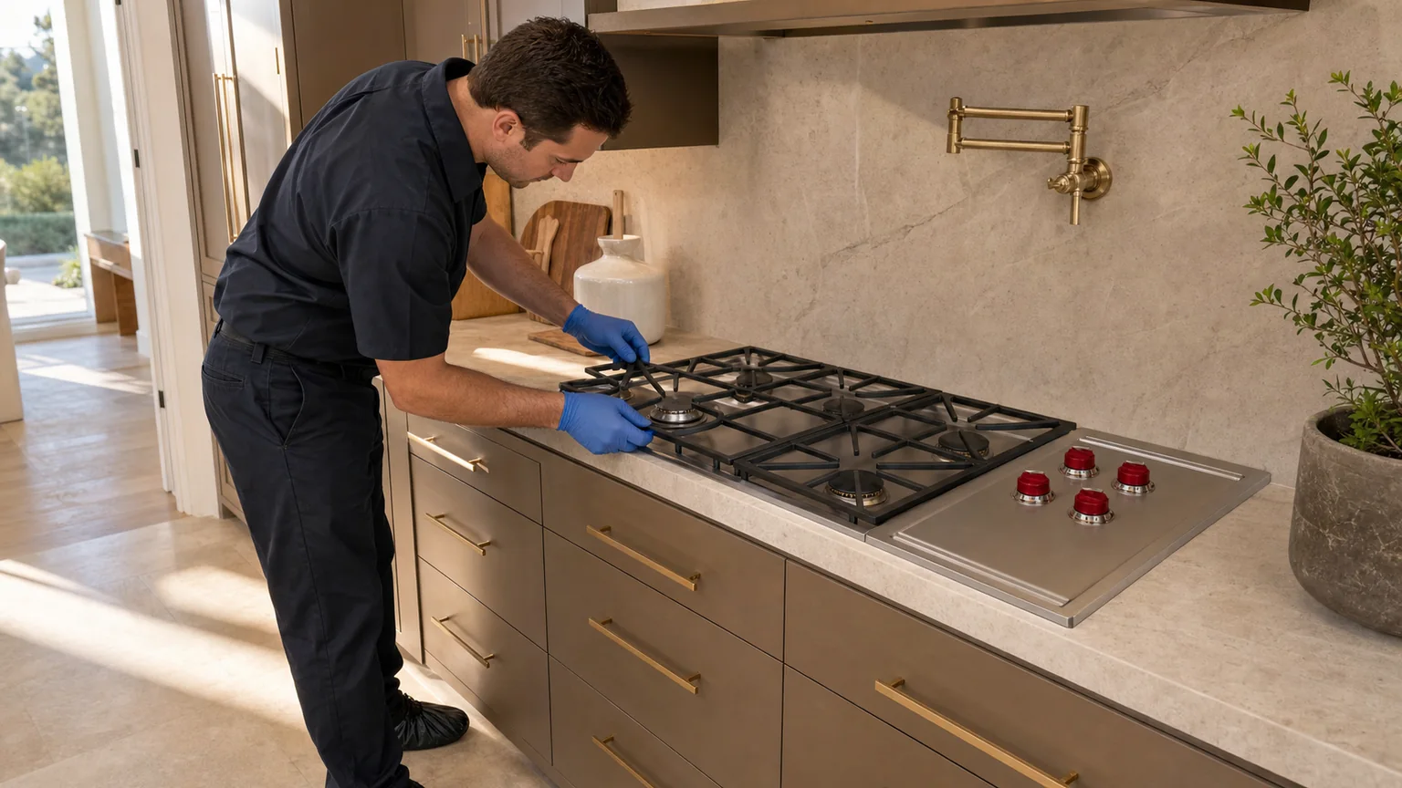 Built-in cooktop prepared for a professional diagnostic visit