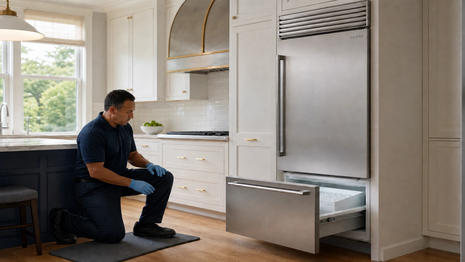 Undercounter ice maker prepared for a professional diagnostic visit